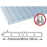 ACRYL Doppelstegplatte - Struktur glatt - 980mm breite - 16mm Stärke - lichtblau / hellblau - Stegdoppelplatte VLF-SDP16ACKB - Klima-Blue / lichtblau